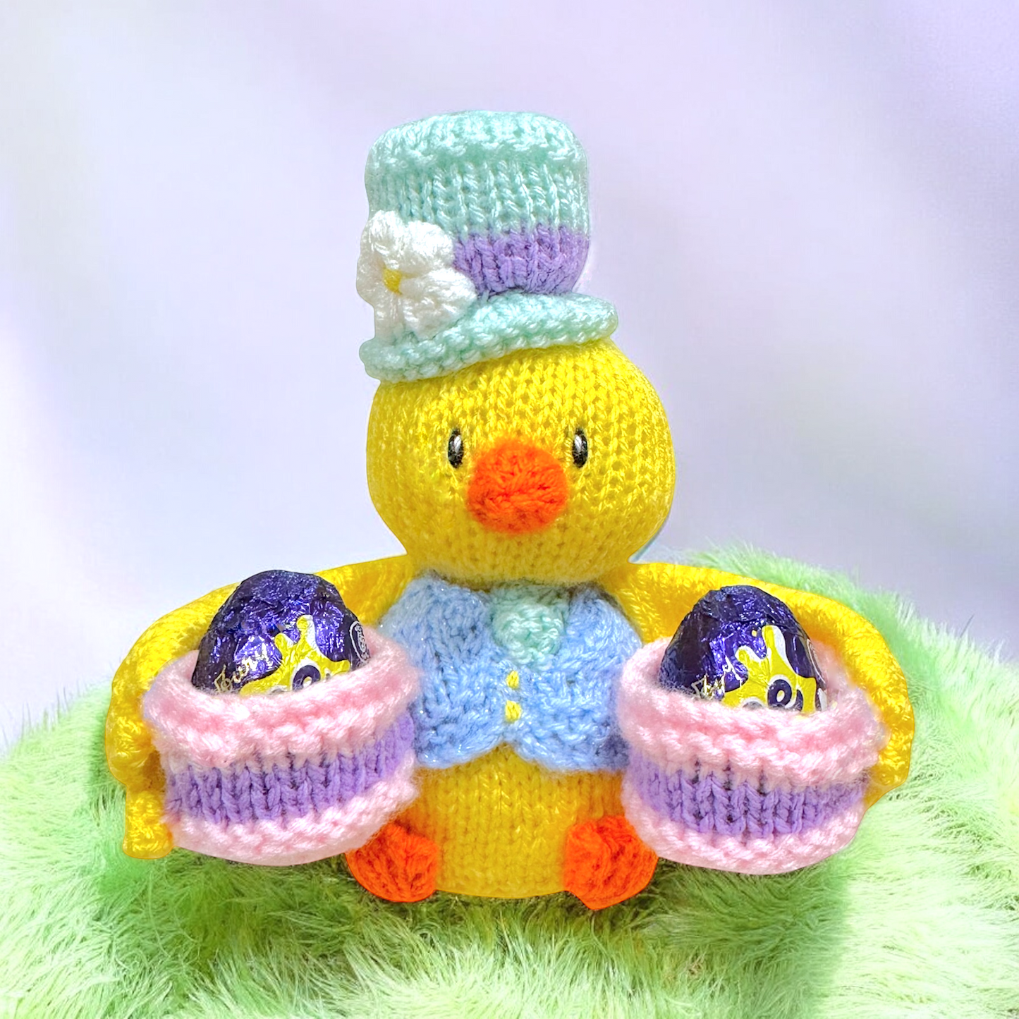 KNITTING PATTERN - Easter Charlie Cheep Chick with Basket Choc orange cover / 18 cms toy