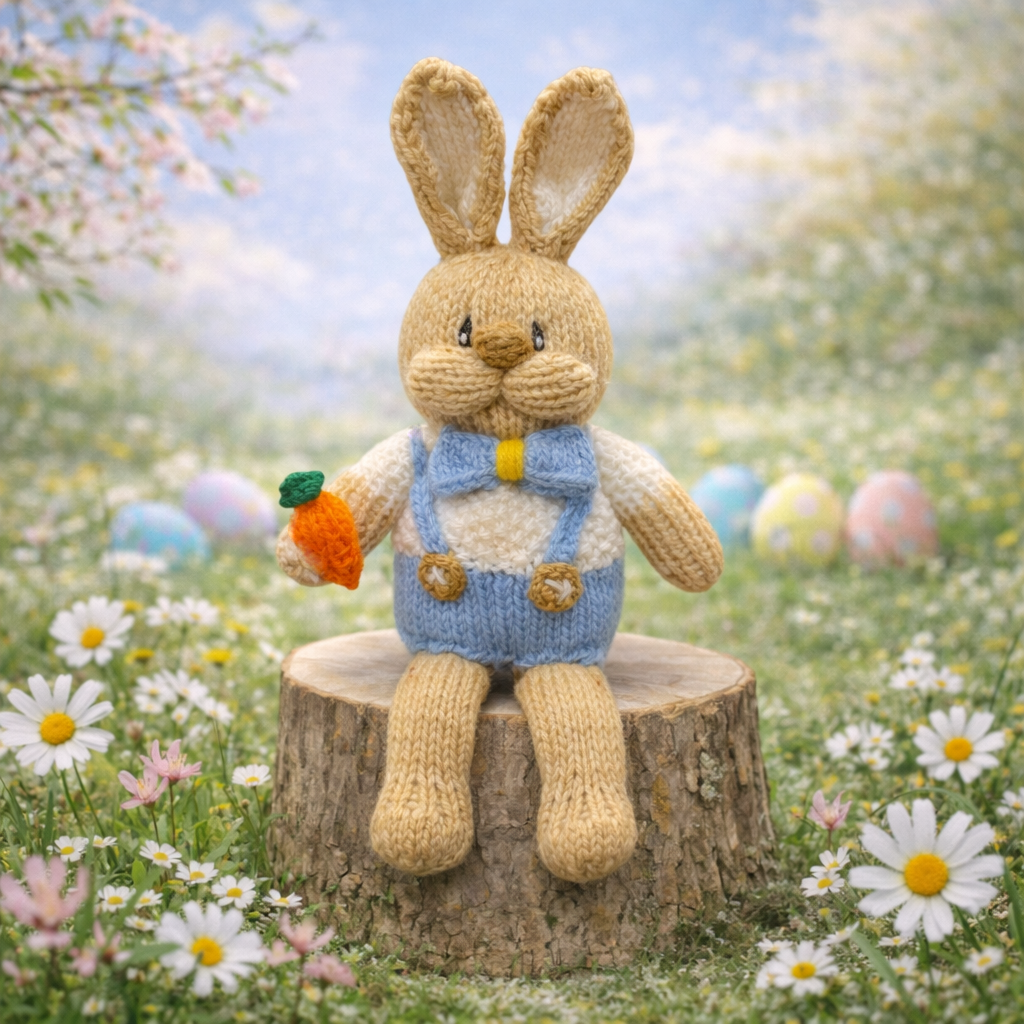 KNITTING PATTERN - Easter Spring Bramble Boy Bunny Rabbit Choc orange cover /28cms toy