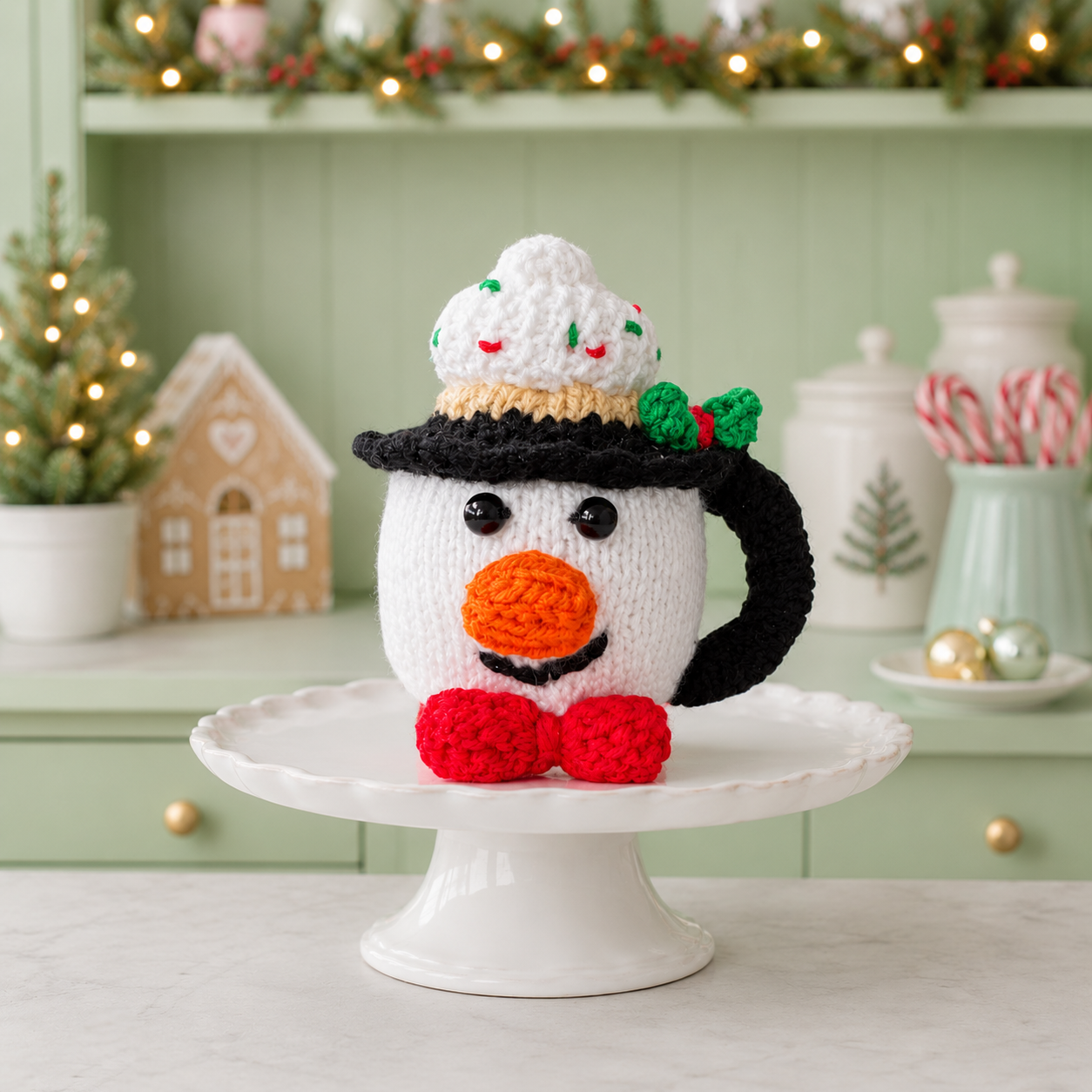 KNITTING PATTERN - Christmas Snowman Coffee Cup chocolate orange cover / 9 cms toy