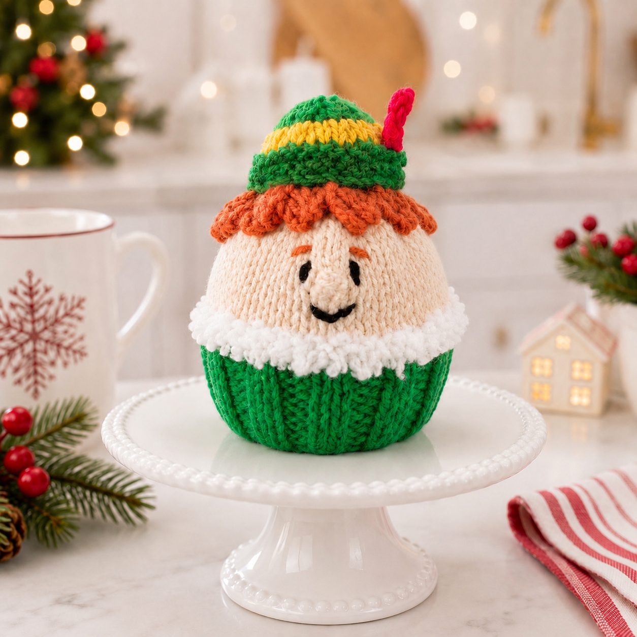 KNITTING PATTERN - Christmas Buddy the Elf Cupcake chocolate orange cover / 9 cms toy