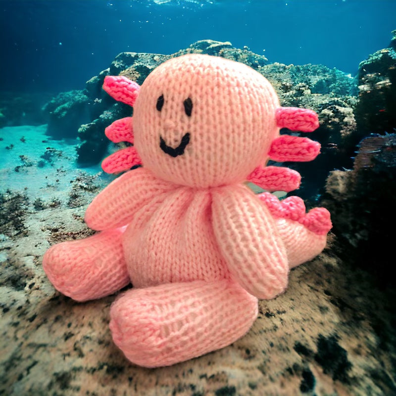 KNITTING PATTERN - Alex the Axolotl Choc Orange cover / 15 cms Sea Animal toy