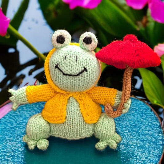 KNITTING PATTERN - Puddles the Splish Splash Frog choc orange cover / 15cms toy