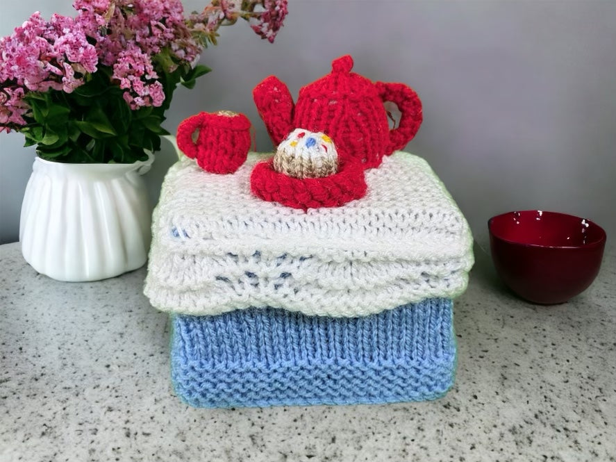 KNITTING PATTERN - Afternoon Tea Box Choc Orange Box Cover Charity 15cms