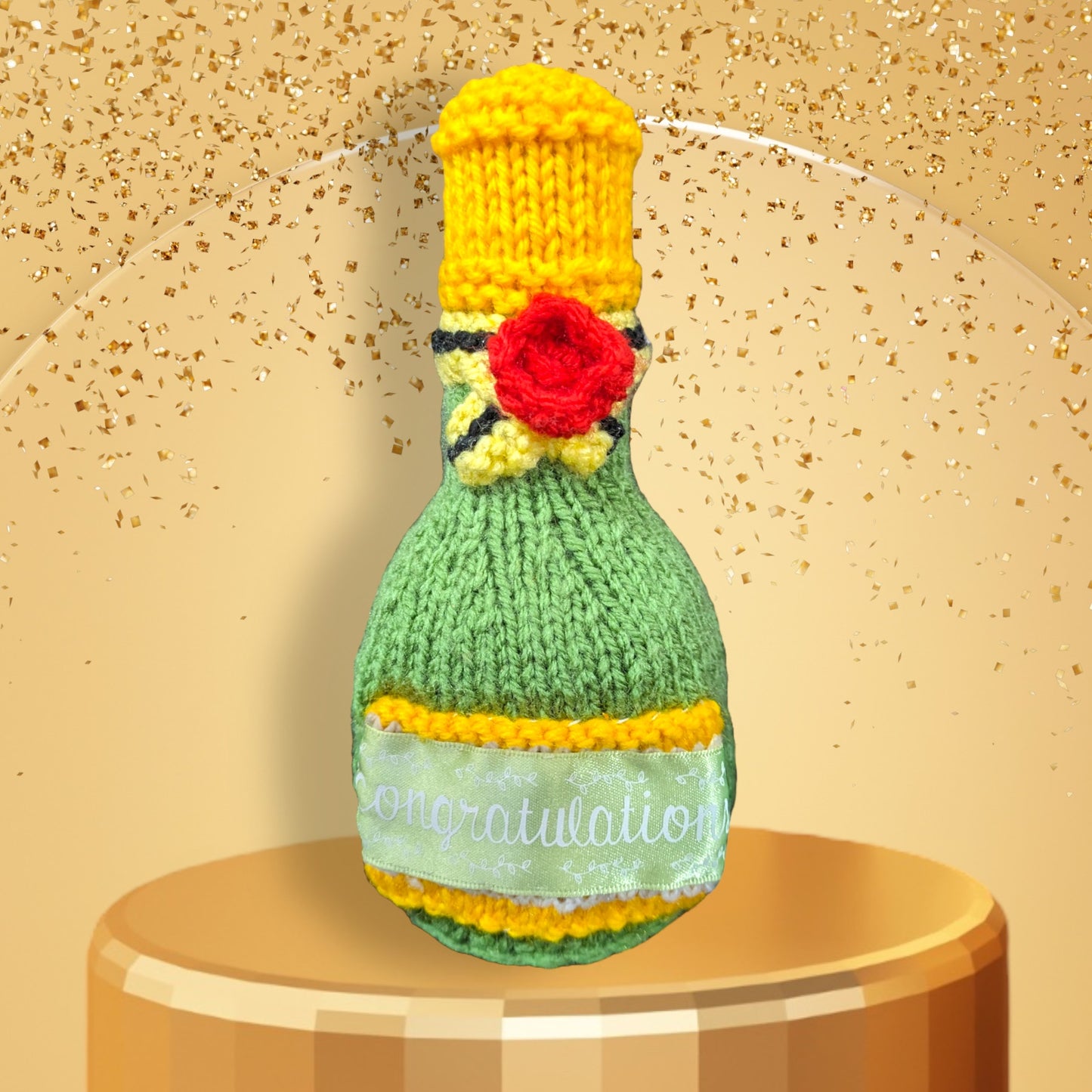 KNITTING PATTERN - Champagne Wine Bottle Choc Orange Cover / 16 cms Gift Present toy