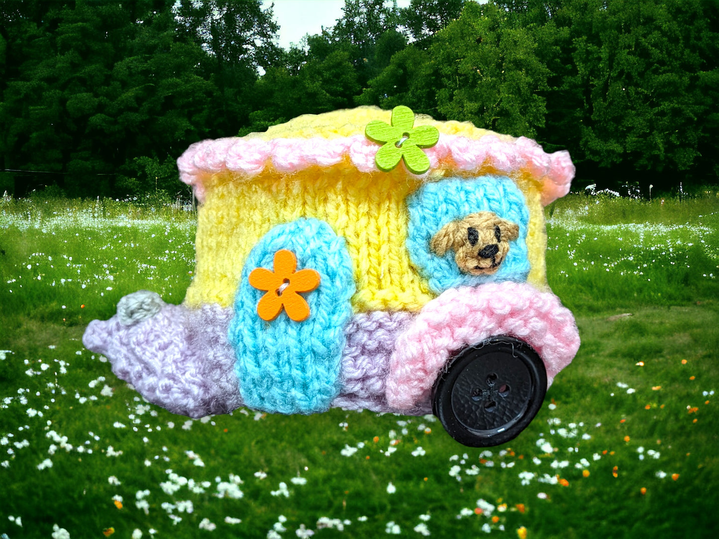 KNITTING PATTERN - Summer Caravan Choc orange cover or 12 cms Holiday toy