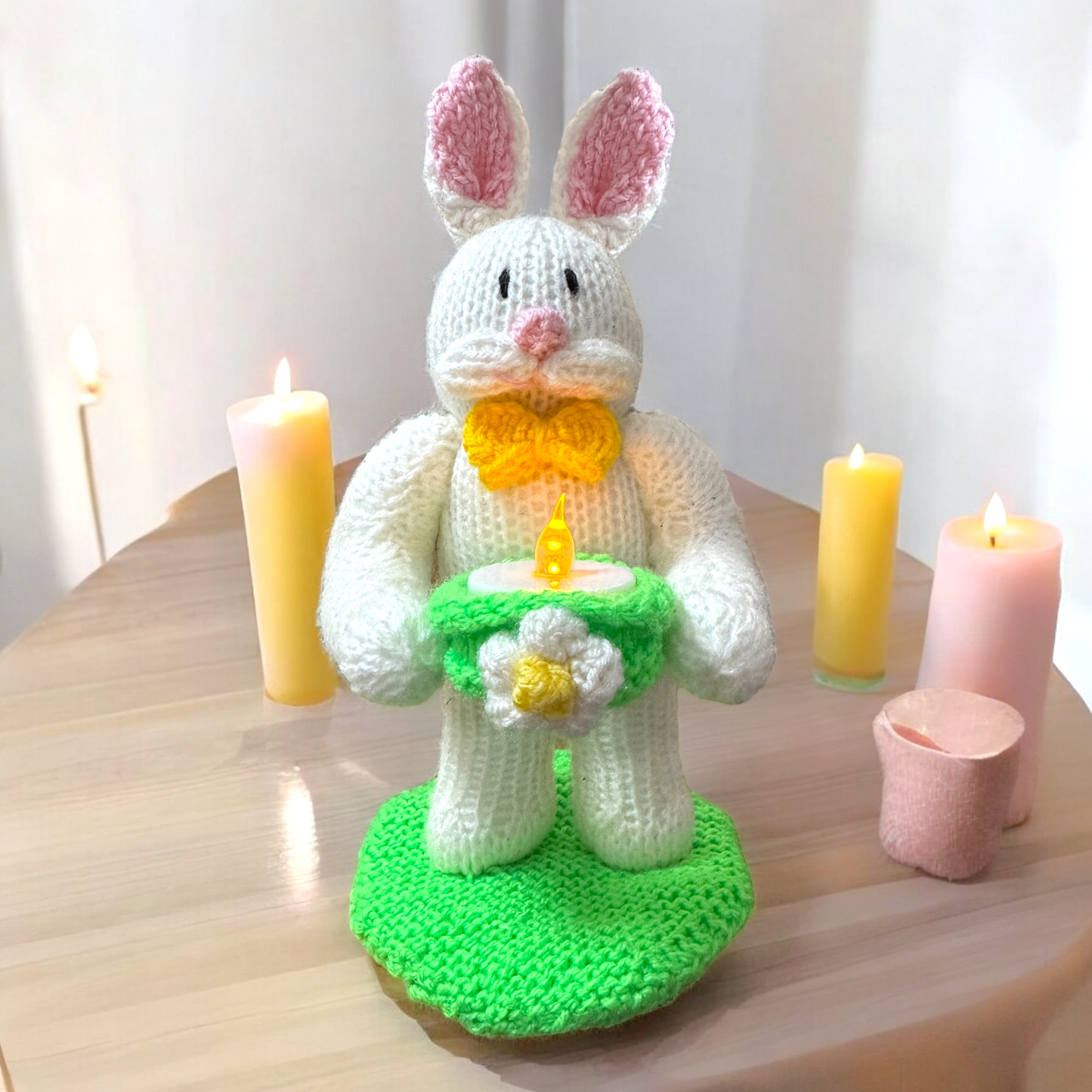 KNITTING PATTERN - Easter Bunny Rabbit Tea Light Holder 23 cms tall