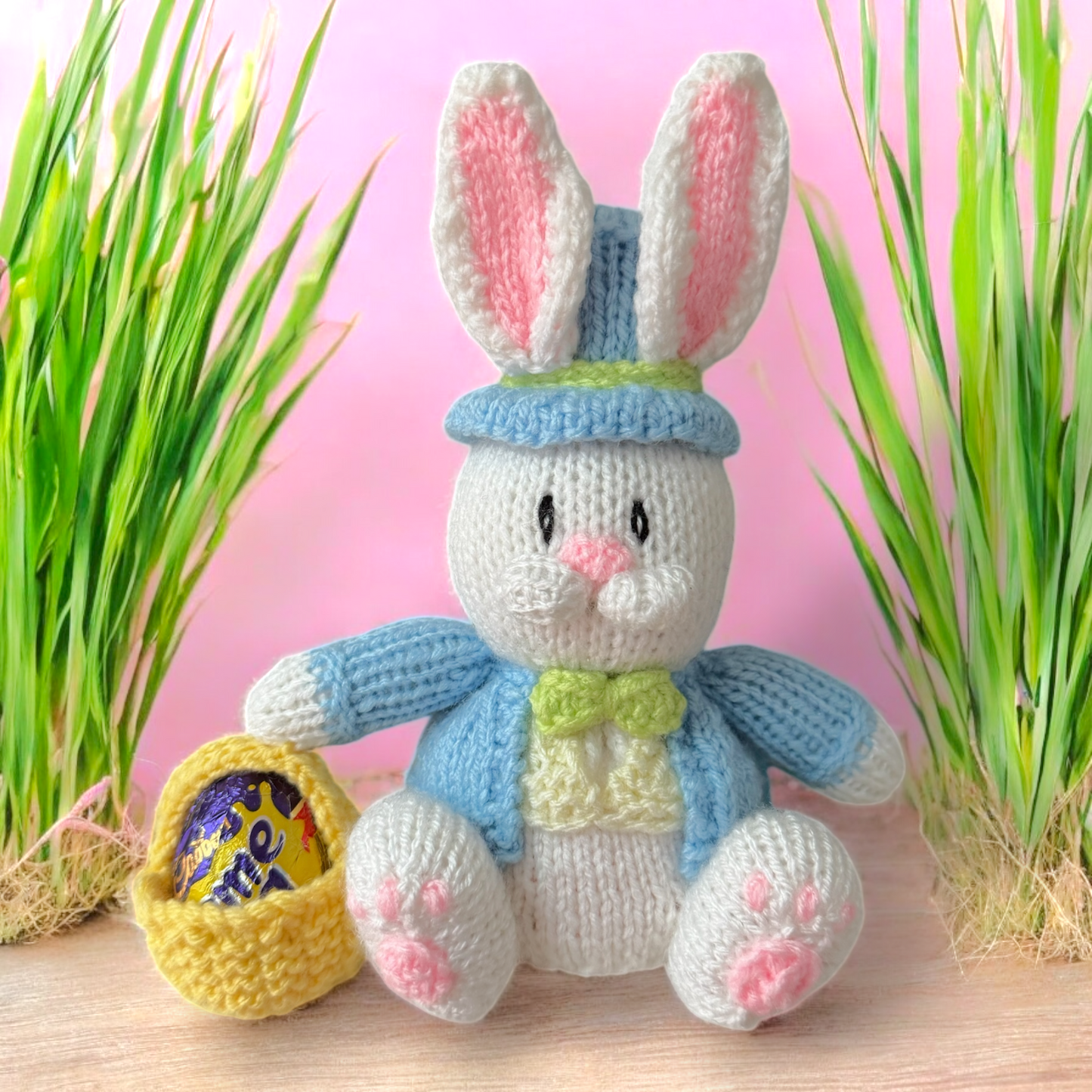 KNITTING PATTERN - Easter Bunny with Basket Choc orange cover / 18 cms Rabbit toy