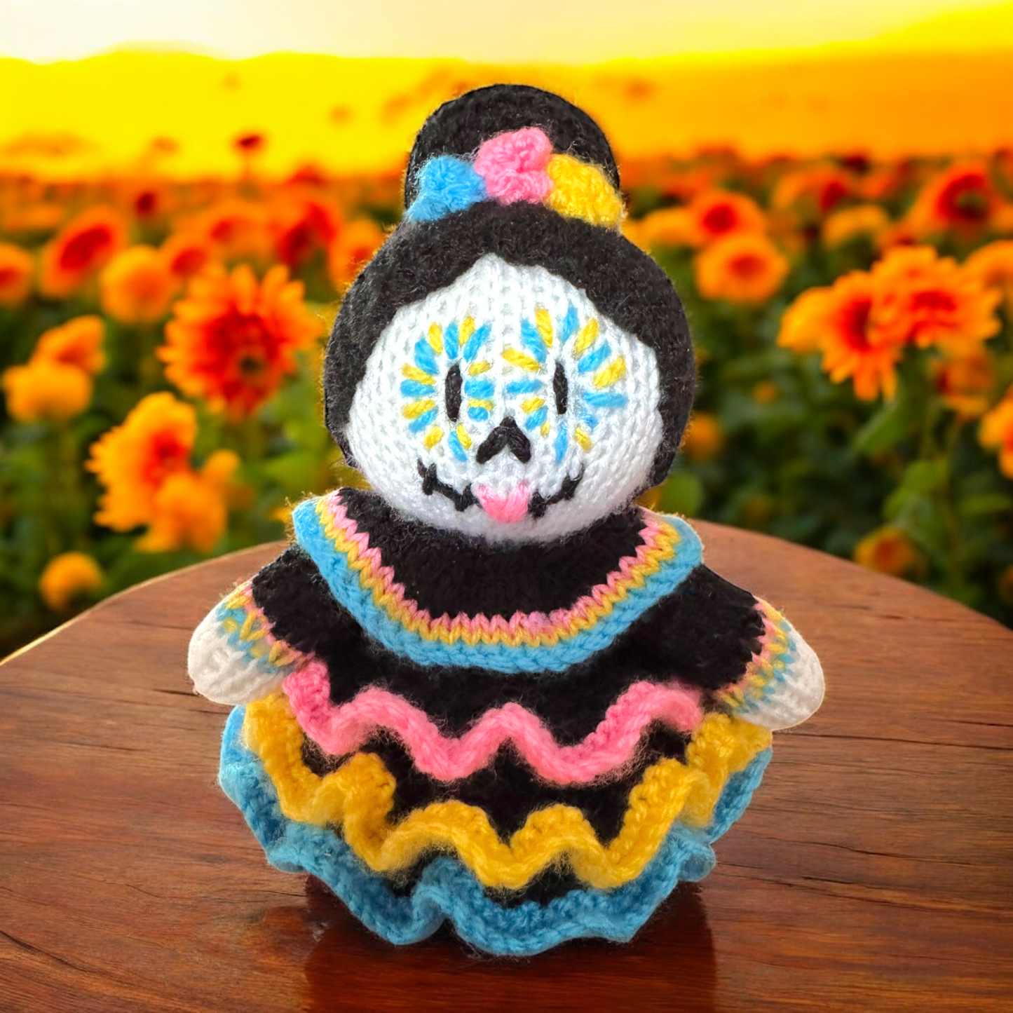 KNITTING PATTERN - Halloween Day of the Dead Girl choc orange cover / 15 cms toy