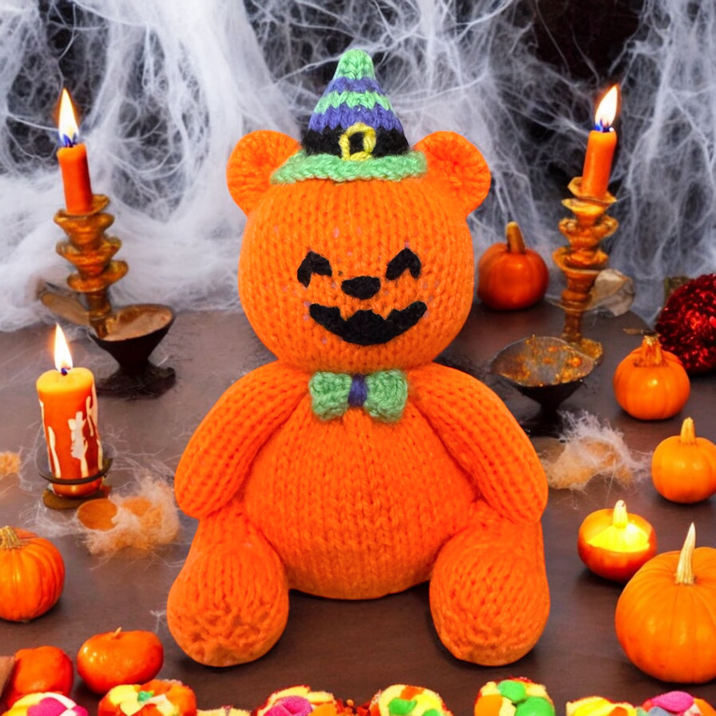 KNITTING PATTERN - Halloween Pumpkin Teddy Bear orange cover / 15 cms toy