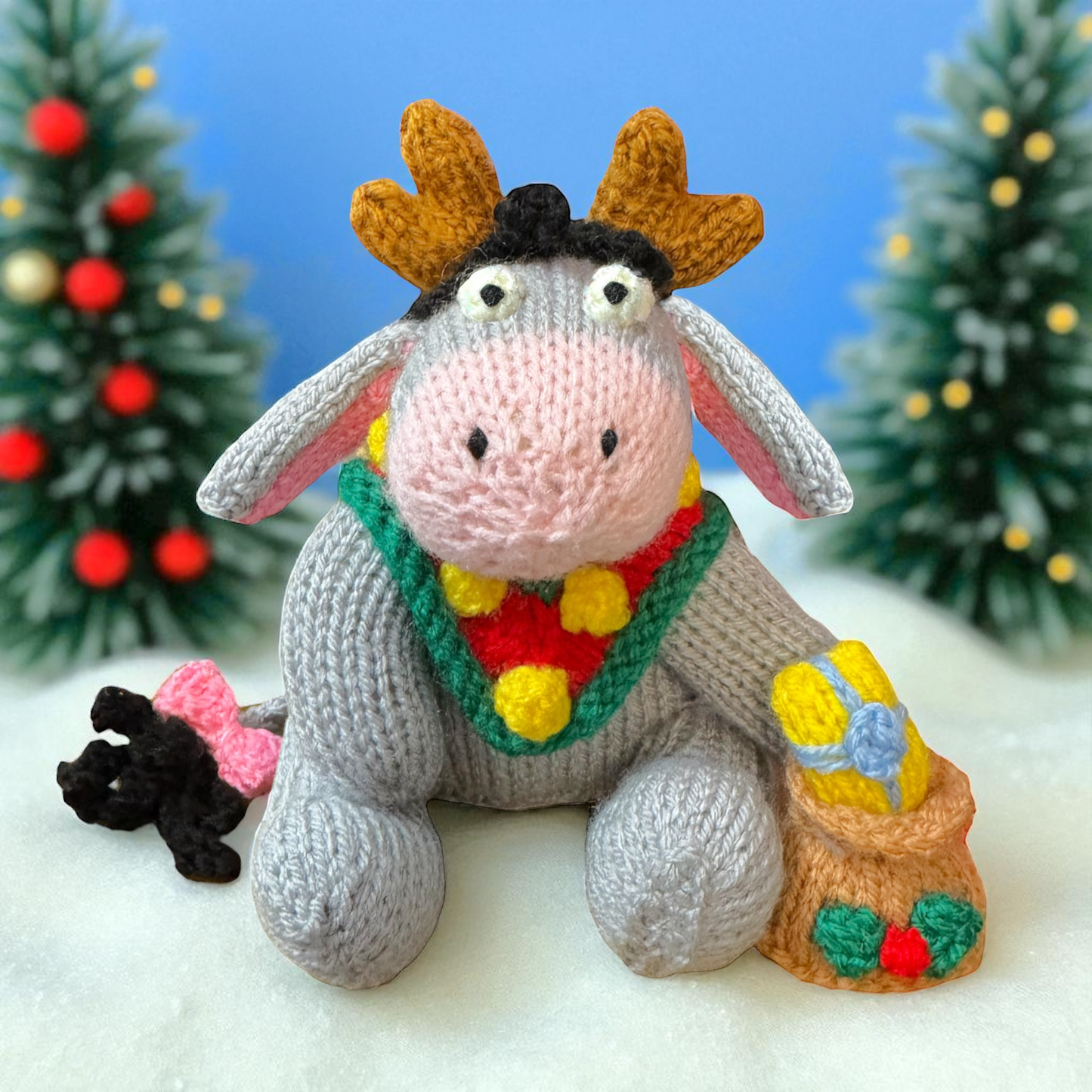 KNITTING PATTERN - Christmas Eeyore choc orange cover / 15 cms Winnie the Pooh toy