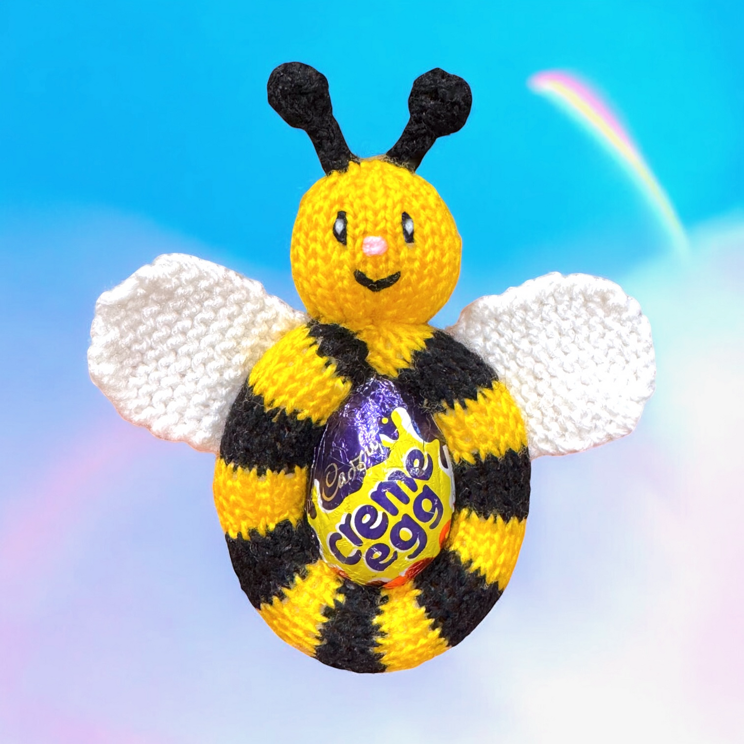 KNITTING PATTERN - Hanging Easter Spring Garden Bee choc cover fits Creme Egg
