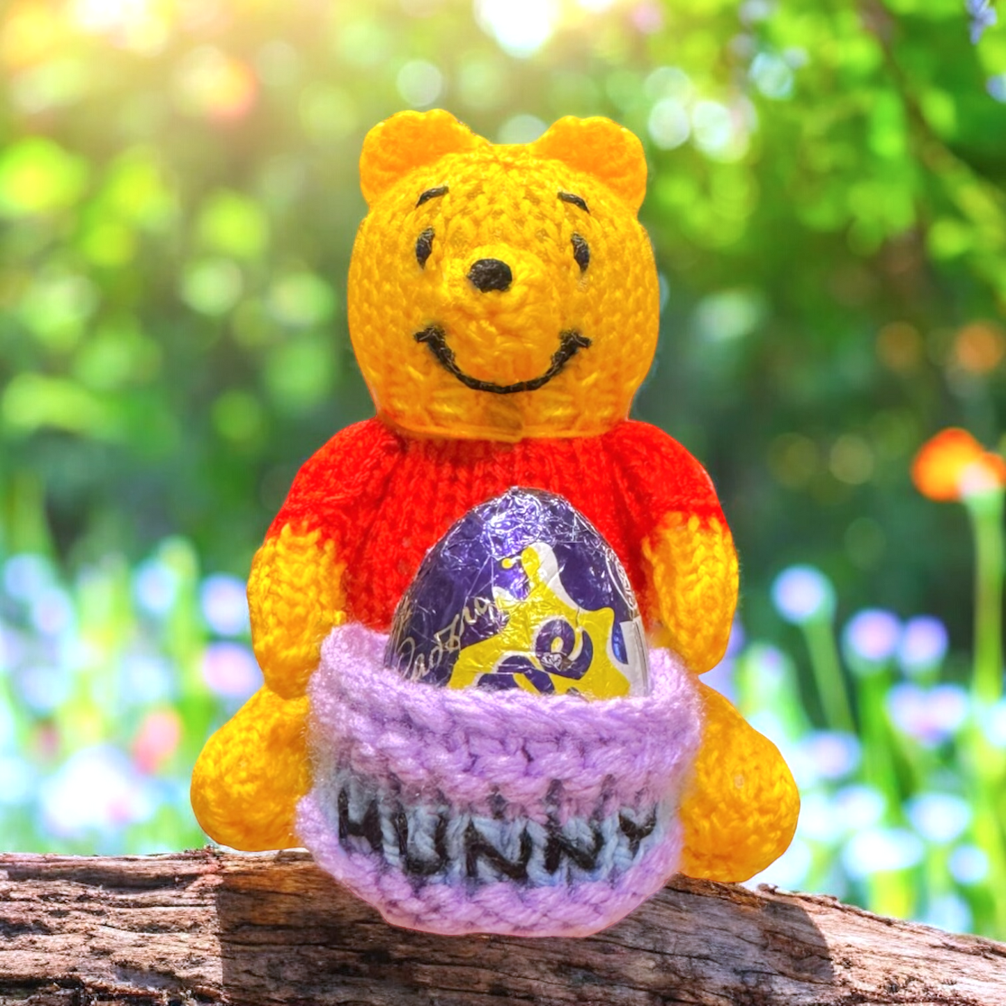 KNITTING PATTERN - Easter Winnie the Pooh with Honey Pot inspired choc cover fits Creme Egg