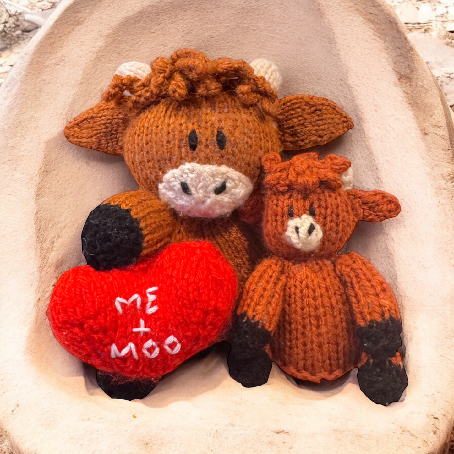 KNITTING PATTERN - Me and Moo Highland Cow Valentine's Day Choc Orange cover / 15 cms Farm Animal toy