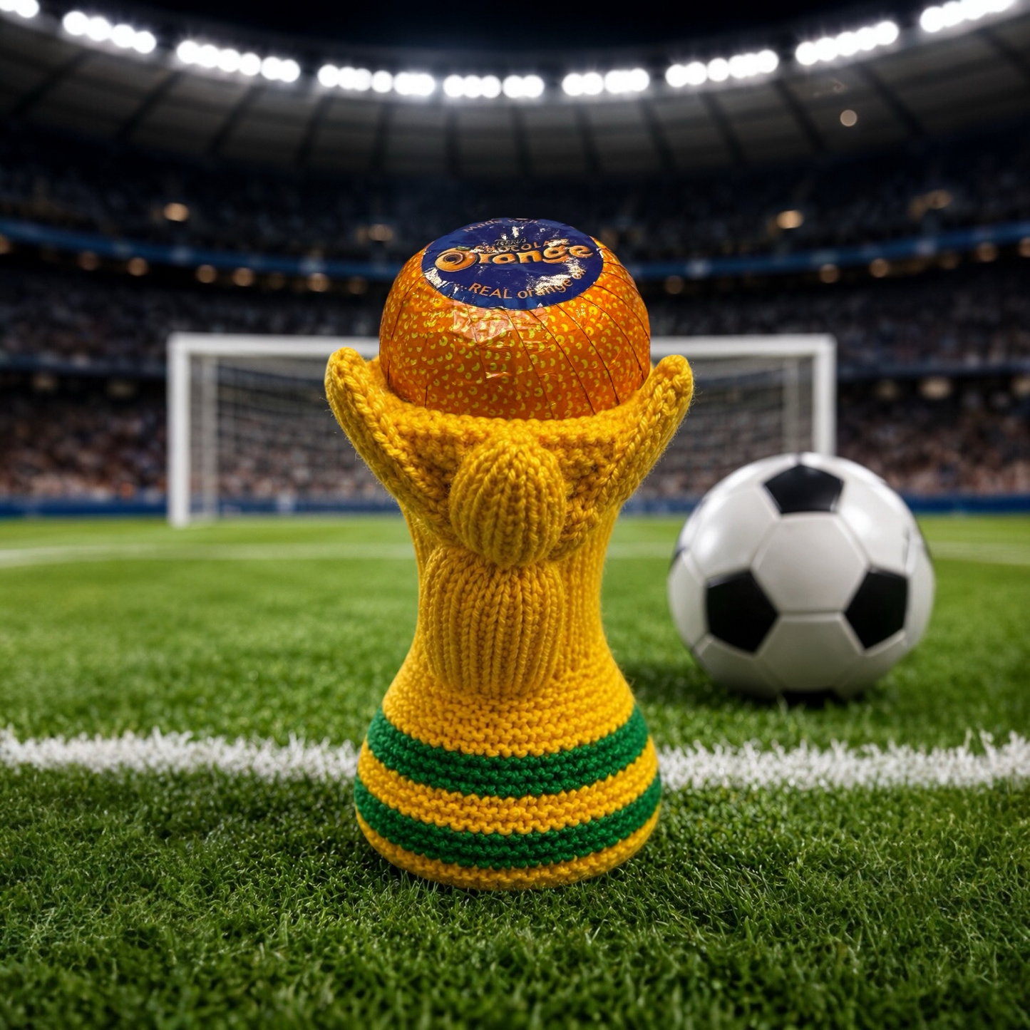 KNITTING PATTERN - World Cup Trophy chocolate orange cover or 16 cms Football toy