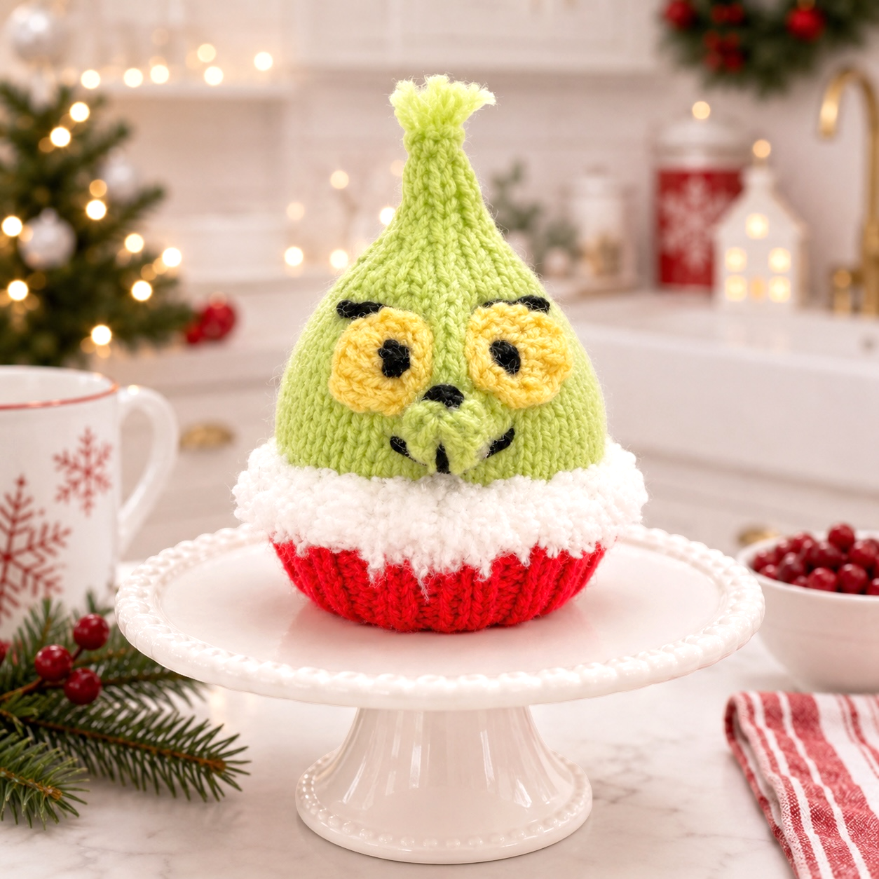 KNITTING PATTERN - Christmas Grinch Cupcake chocolate orange cover / 9 cms toy