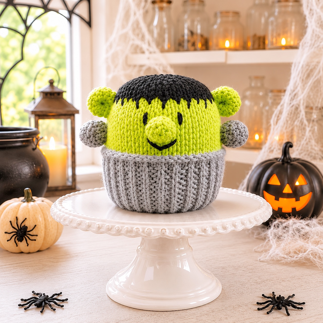 KNITTING PATTERN - Halloween Frankenstein Cupcake chocolate orange cover / 9 cms toy