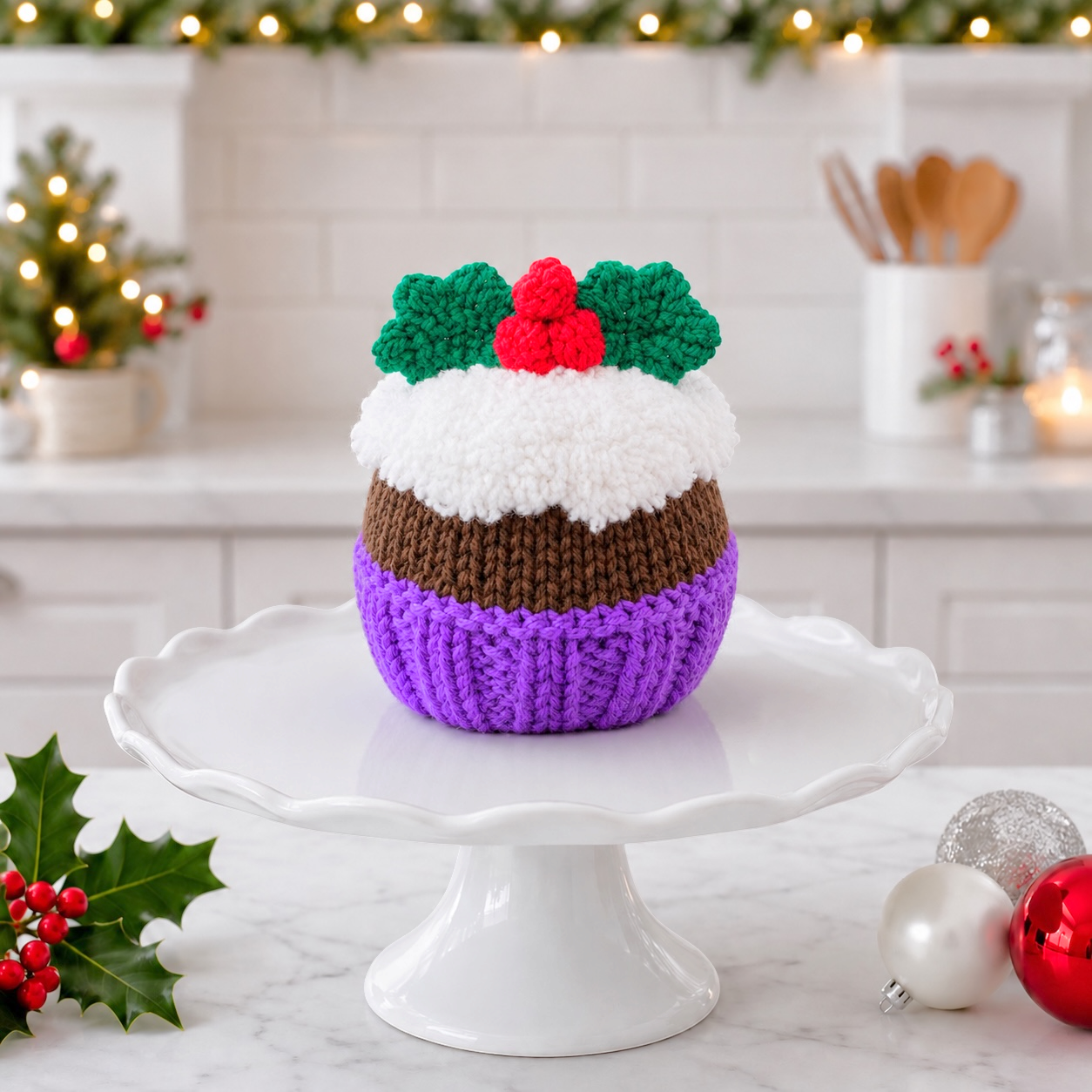 KNITTING PATTERN - Christmas Pudding Cupcake chocolate orange cover / 9 cms toy