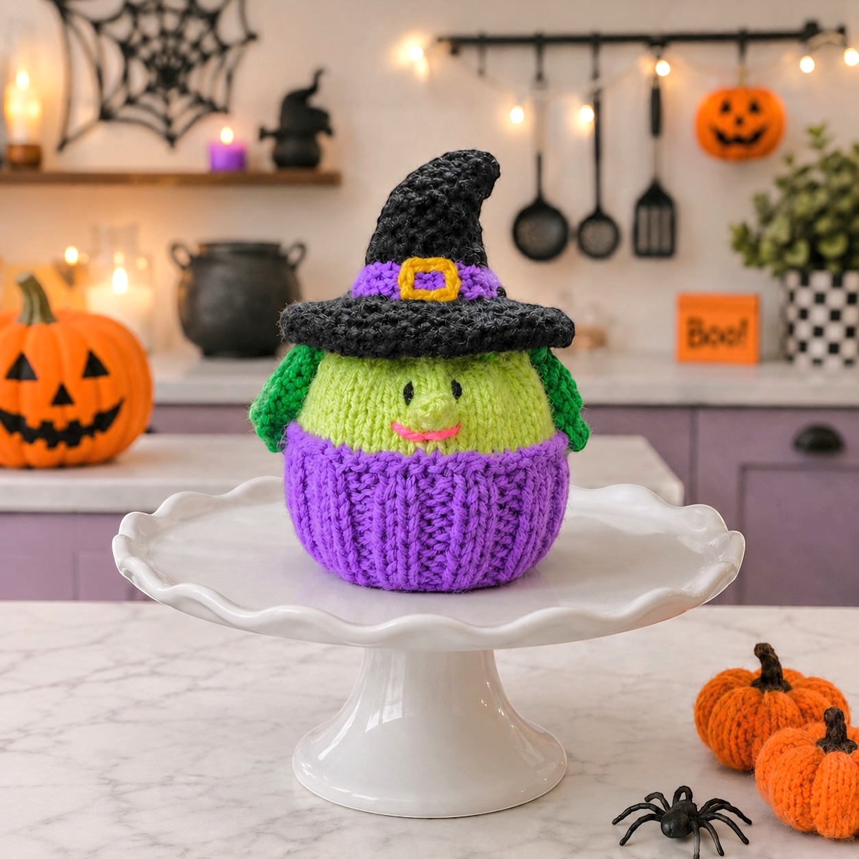 KNITTING PATTERN - Halloween Witch Cupcake chocolate orange cover / 9 cms toy