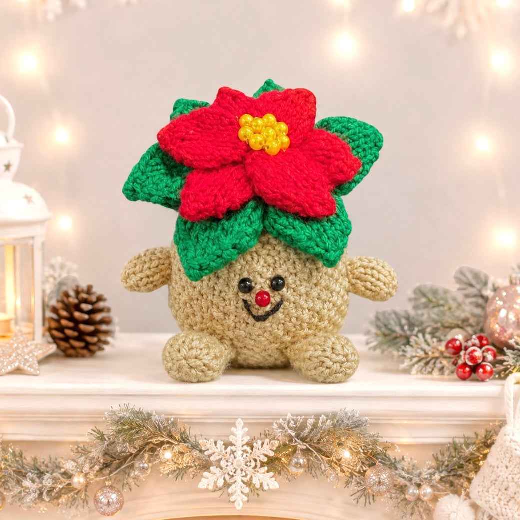 KNITTING PATTERN - Christmas Cuties Poinsettia Pot Choc Orange Cover / 15 cms toy