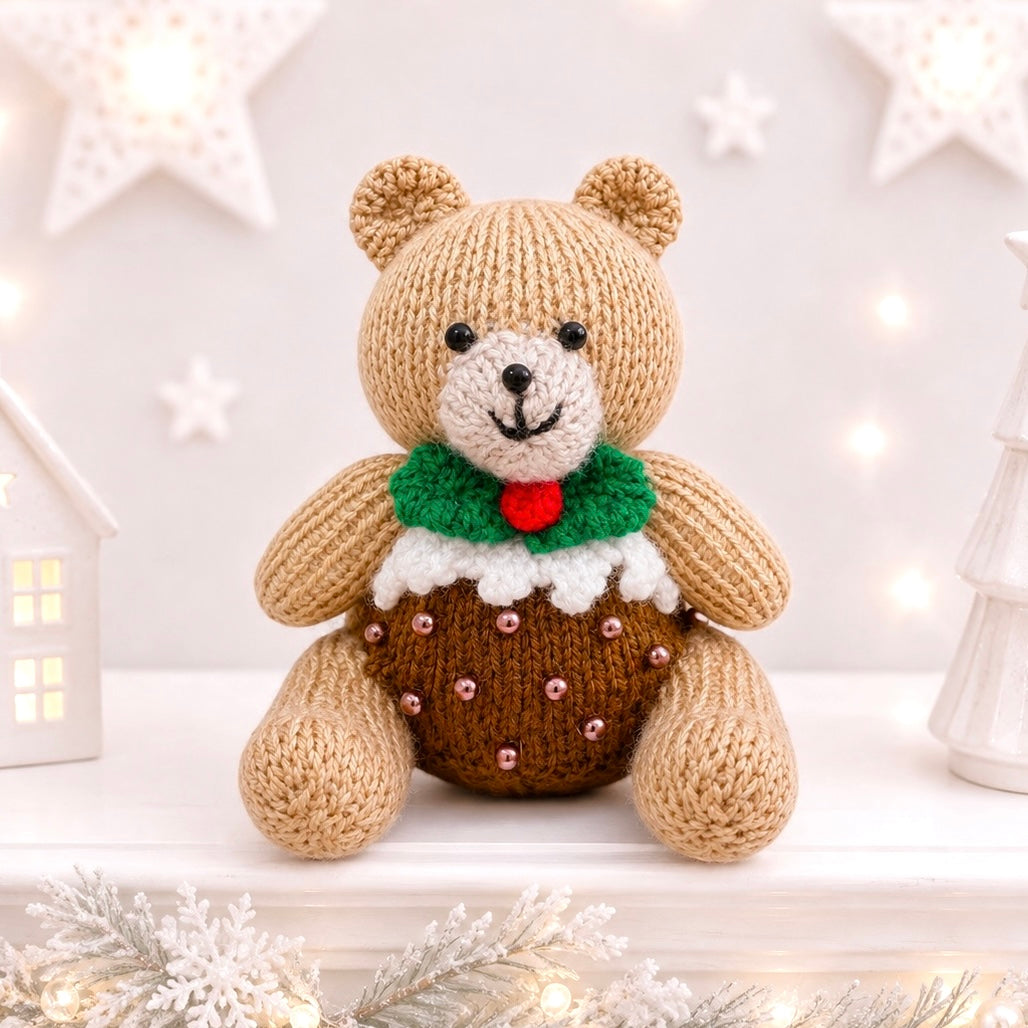 KNITTING PATTERN - Christmas Pudding Teddy Bear chocolate orange cover / 15 cms Toy
