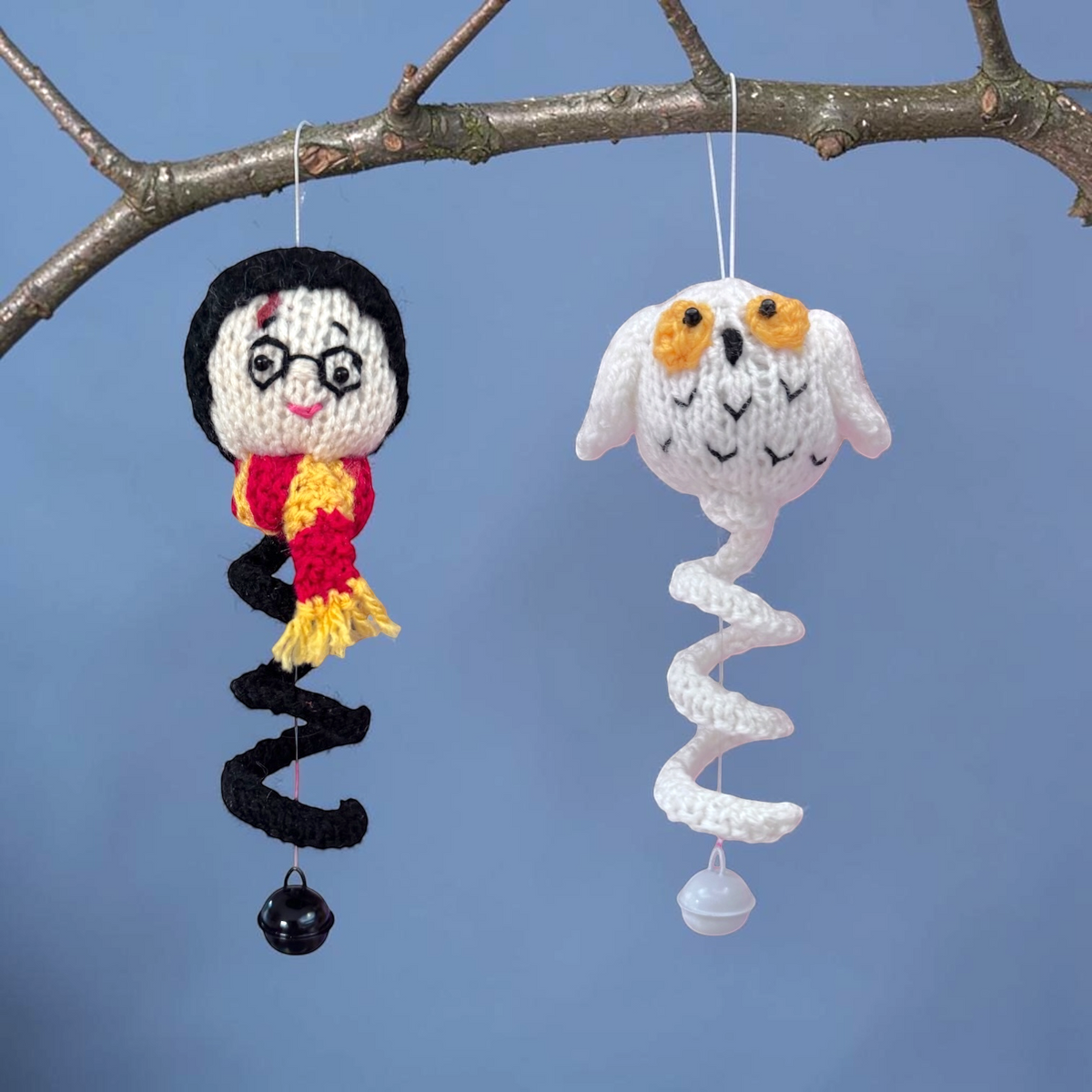KNITTING PATTERN - Christmas Harry Potter and Hedwig Owl Swirl Baubles 10 cms tree decoration