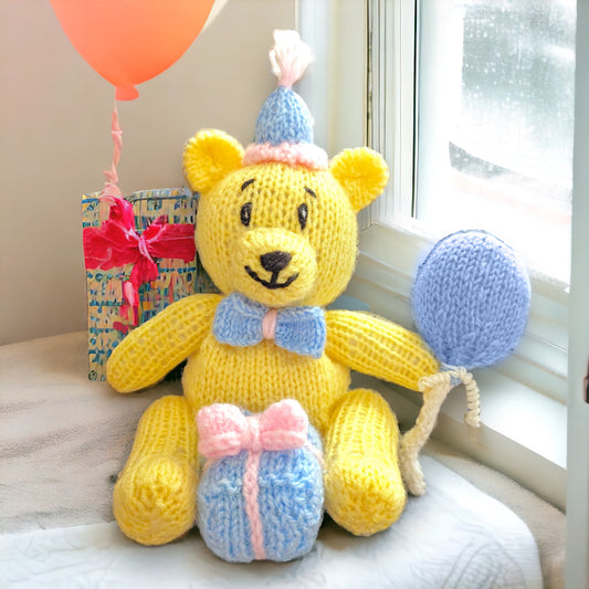 KNITTING PATTERN - Custard the Happy Birthday Teddy Bear Chocolate orange cover / 15cms toy