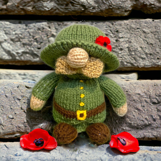 KNITTING PATTERN - Remembrance Soldier Gonk Gnome choc orange cover /13cm toy