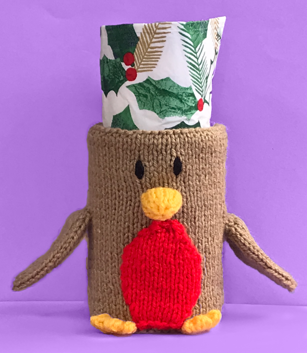 KNITTING PATTERN - Christmas Robin inspired Holder 15cm tall -fit tin can