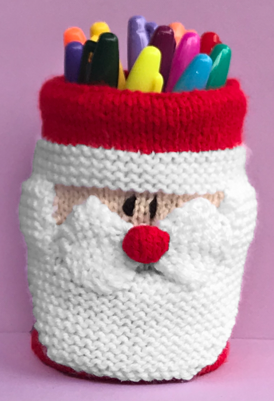 KNITTING PATTERN - Father Christmas Santa inspired Holder 15cm tall -fit tin can