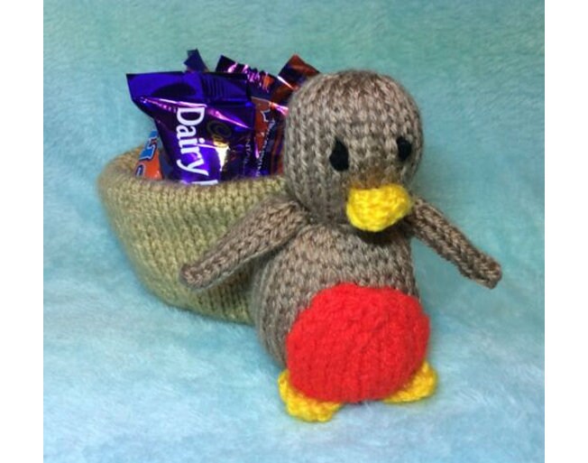 KNITTING PATTERN - Christmas Robin Sweet Nest - Great gift holds choc orange