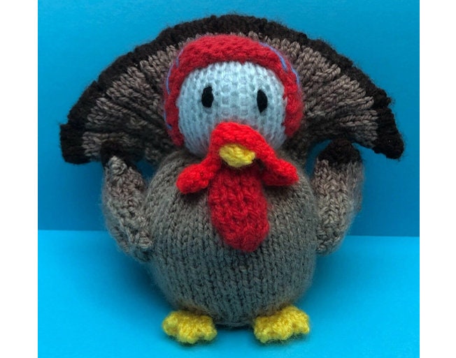 KNITTING PATTERN - Wingman Turkey choc orange cover toy