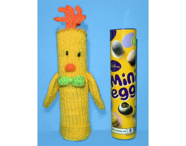 KNITTING PATTERN - Easter Chick Mini Eggs Tube Sweet Holder 17 cms