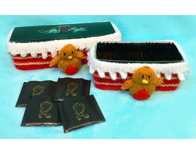 KNITTING PATTERN - Christmas Chimney Robin After Eight Mint Box Sweet Tub Covers