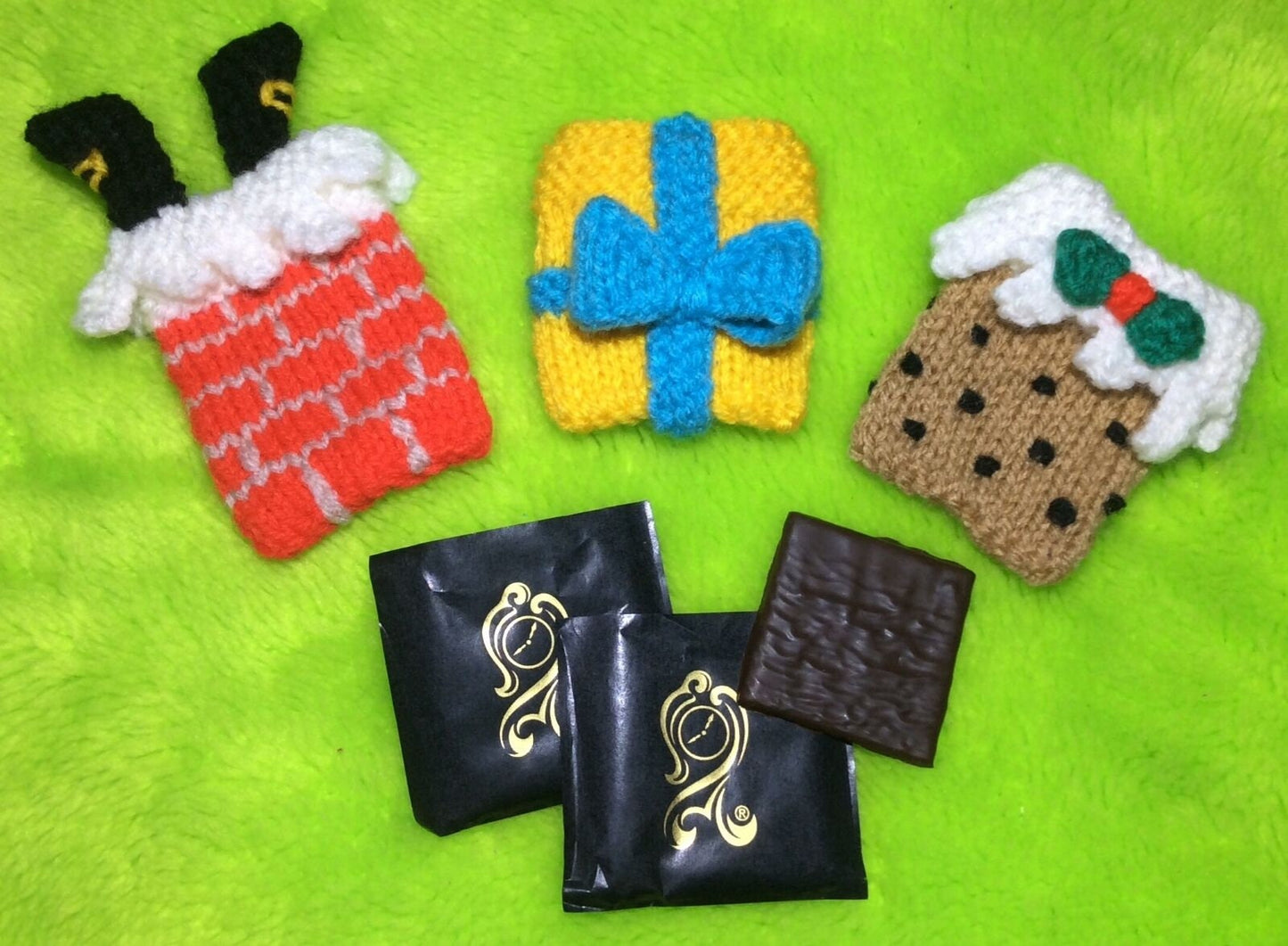 KNITTING PATTERN - Christmas Mint Covers -After Eight- Pudding, Present, Chimney