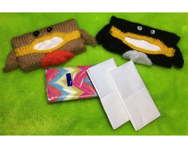 KNITTING PATTERN - Christmas Penguin and Robin Tissue Holders - fits Kleenex