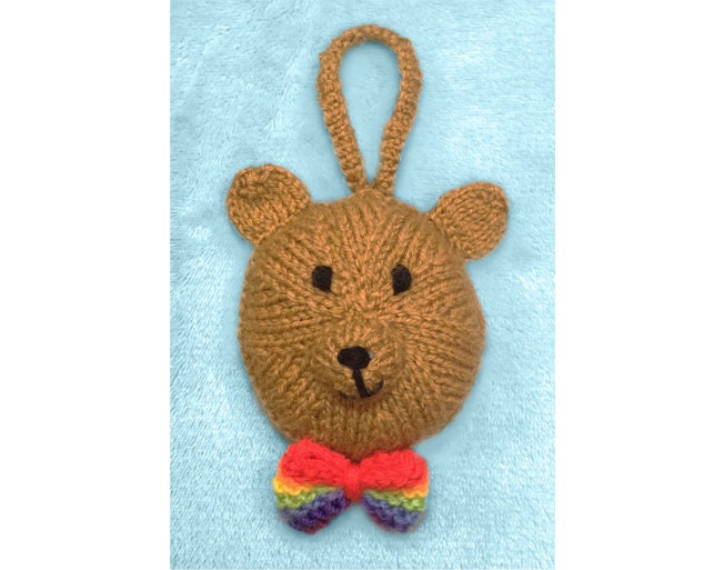 KNITTING PATTERN - Rainbow Teddy of Hope Hanging Decoration 13 cms tall