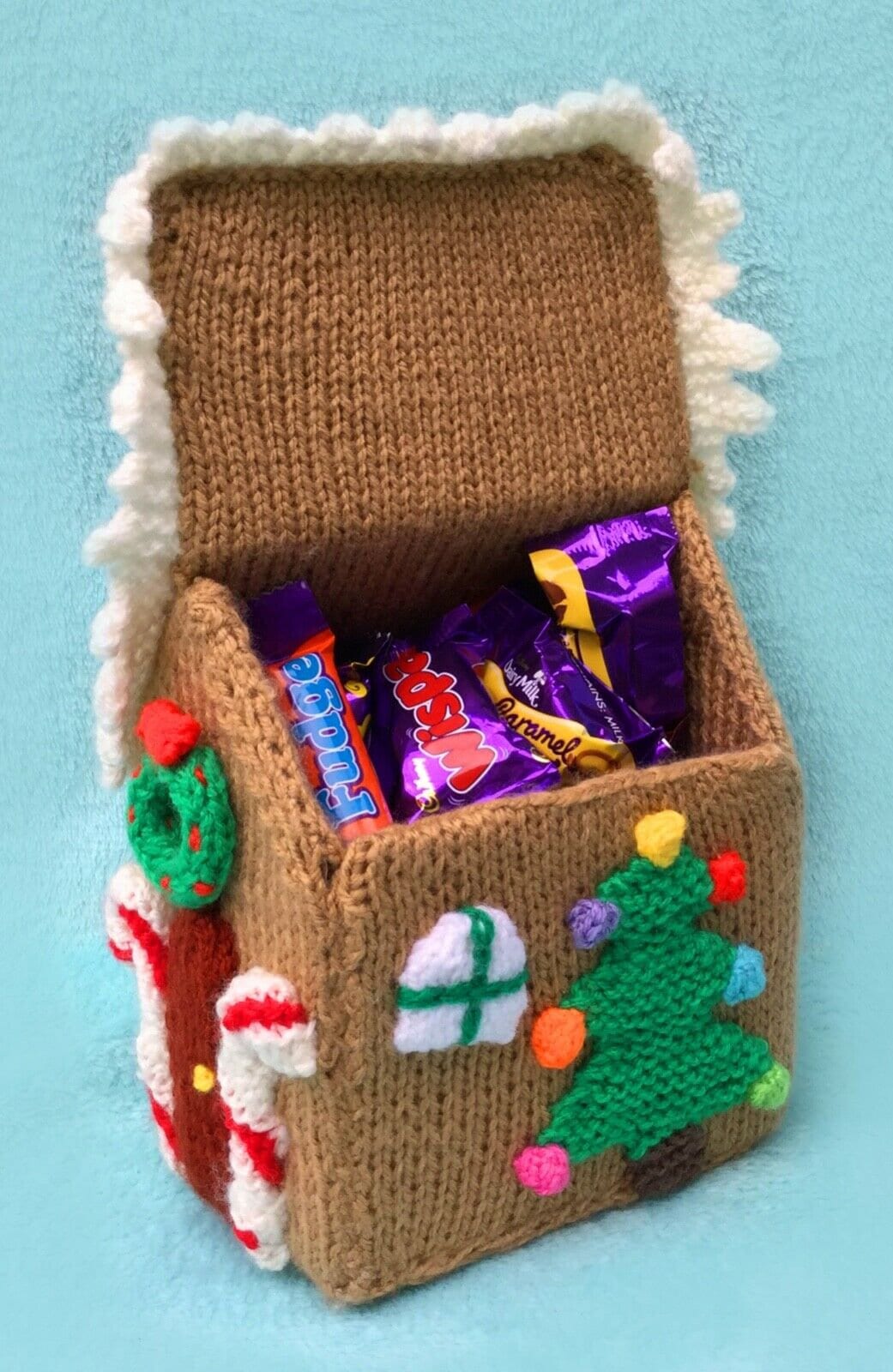 KNITTING PATTERN - Christmas Gingerbread House Sweet Holder 17 cms tall
