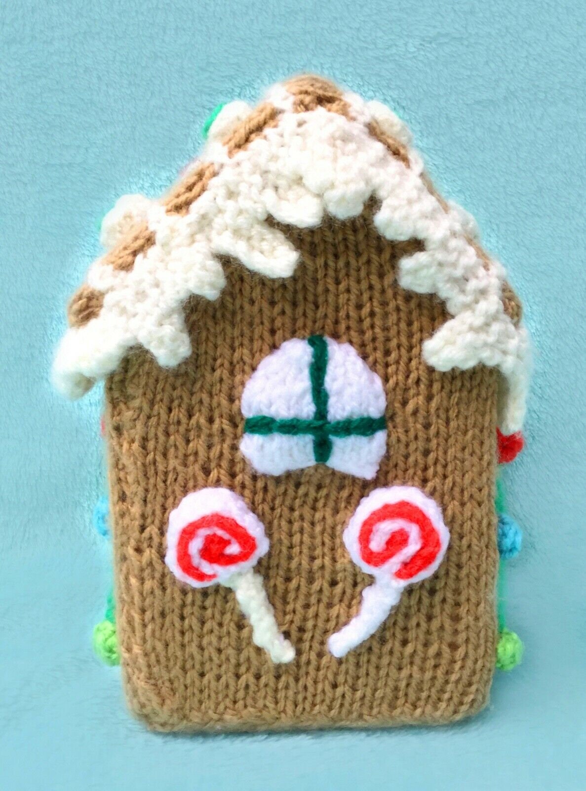 KNITTING PATTERN - Christmas Gingerbread House Sweet Holder 17 cms tall