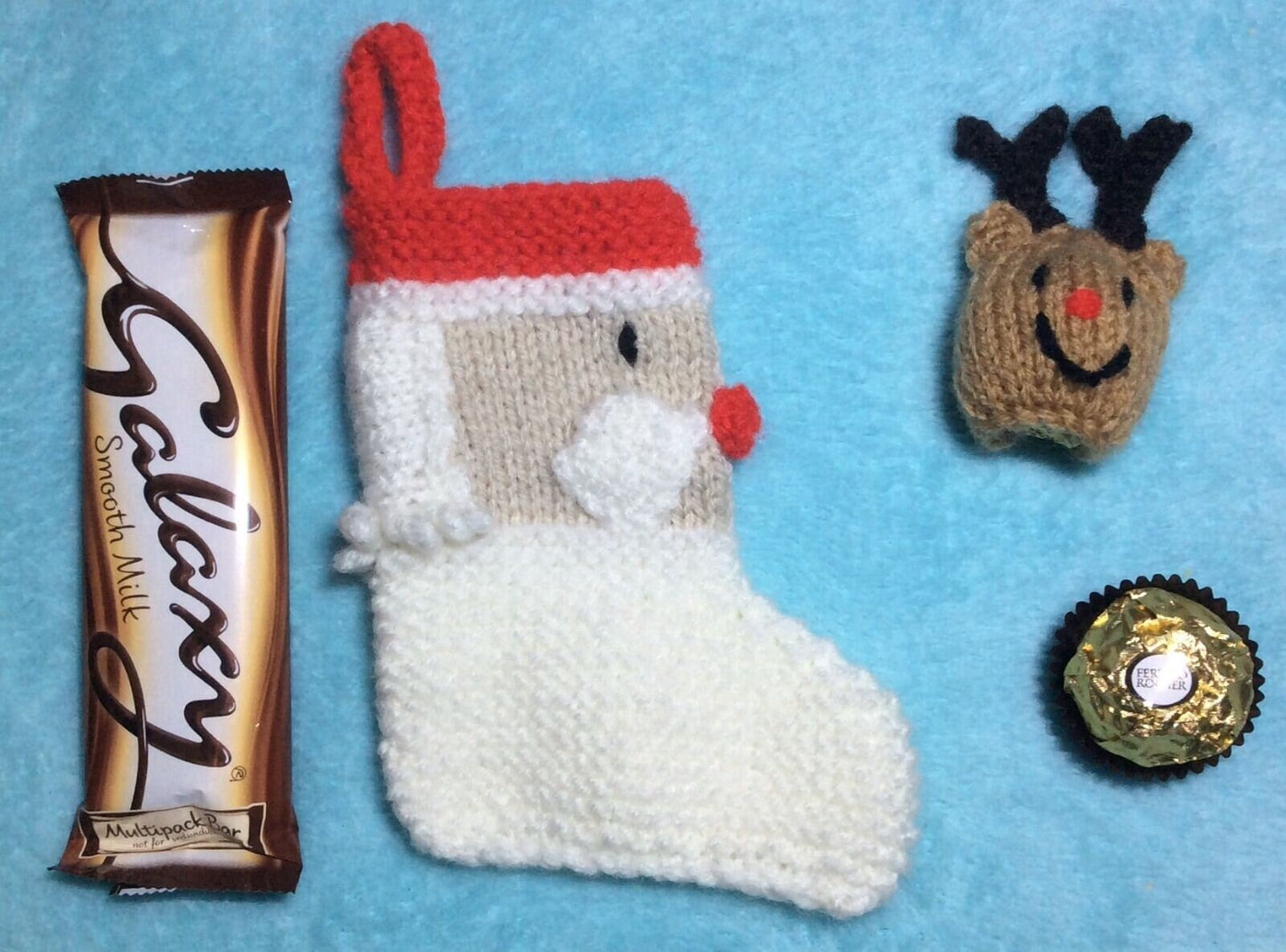 KNITTING PATTERN - Reindeer cover & 13 cms Father Christmas stocking / gift bag