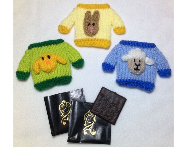 KNITTING PATTERN - Easter Jumper Mint Covers fits After Eight-Chick, Lamb, Bunny