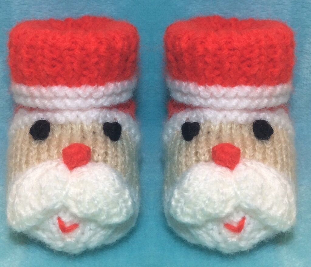 KNITTING PATTERN - Father Christmas / Santa Booties to fit 3 - 6 month old Baby