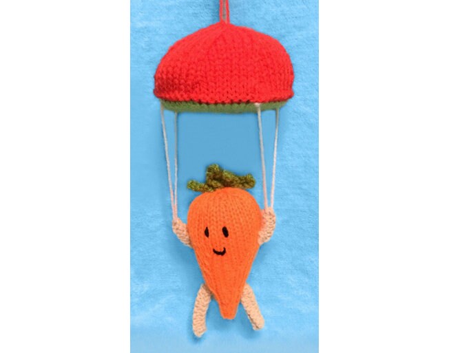 KNITTING PATTERN - Parachute Carrot Bauble tree decoration