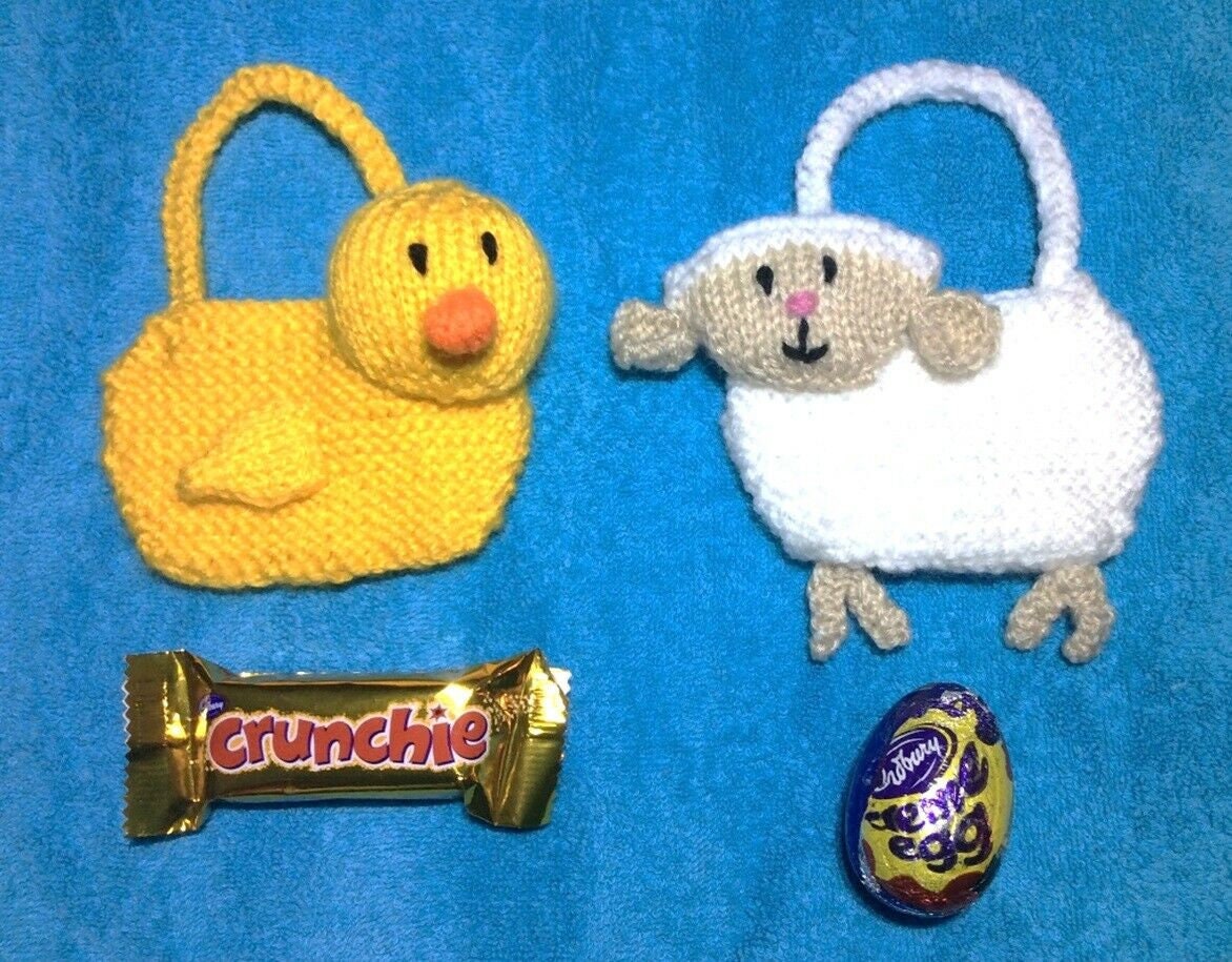 KNITTING PATTERN - Sheep Lamb and Duck Chick gift bags Easter tree decoration