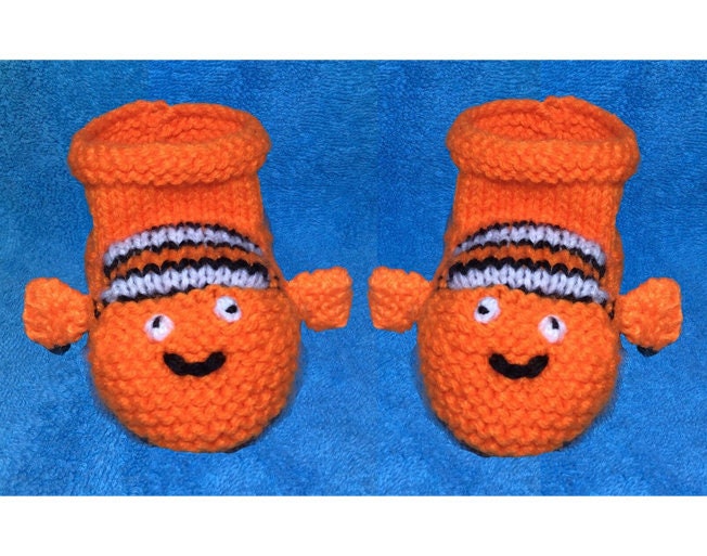 KNITTING PATTERN - Nemo inspired booties fit 0 - 6 month old Baby