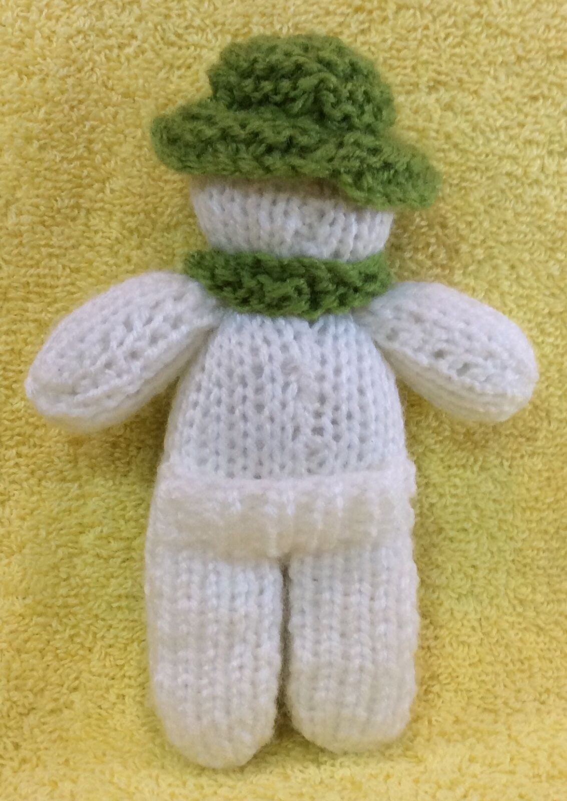 KNITTING PATTERN - Snowman with green hat Finger Puppet 14 cms toy