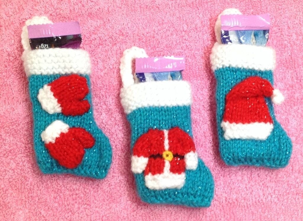 KNITTING PATTERN - 8cms Santa stocking - Father Christmas hat, jacket mittens