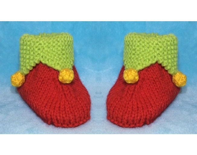 KNITTING PATTERN - Christmas Elf Booties / shoes fit 0 - 6 month old Baby