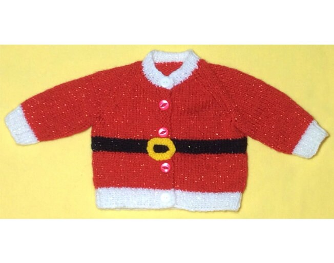 KNITTING PATTERN - Christmas Santa Baby Cardigan - Newborn to 3 months