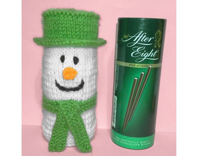 KNITTING PATTERN - Christmas Snowman After Eight Sticks Sweet Holder 15 cms