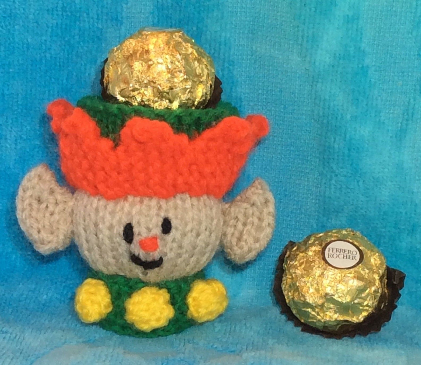 KNITTING PATTERN - Christmas Elf Head chocolate cover fits Ferrero Rocher
